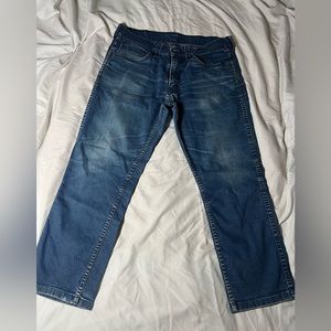 VINTAGE LEVI STRAUSS SLIM STRAIGHT WASHED DEEP BLUE JEAN PANT USED 32 x 30